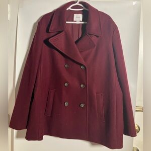 Old Navy Burgundy Double-Breasted Pea Coat